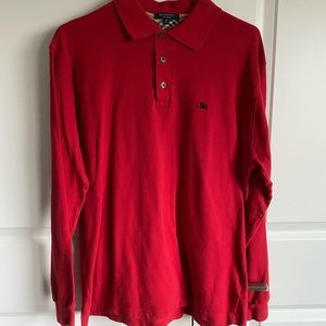 RED BURBERRY LONG SLEEVE POLO